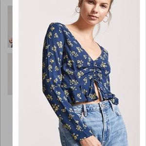 Blue blouse yellow flowers